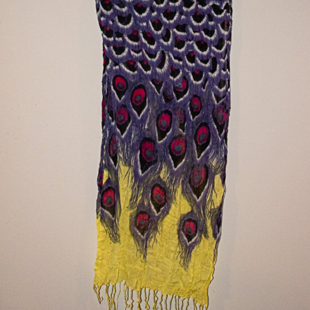 Vibrant Peacock Scarf 24" X 74"